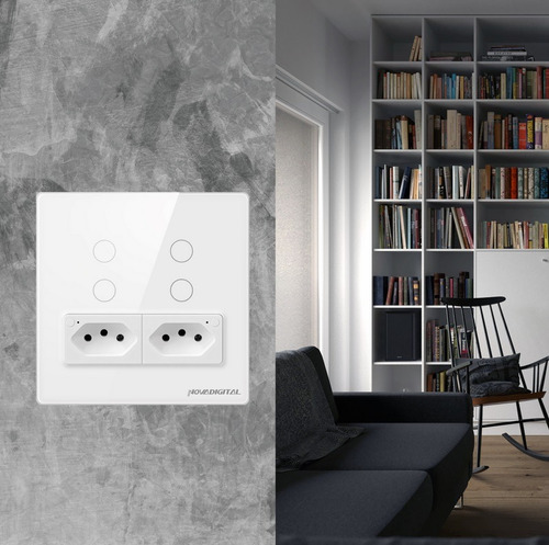 Interruptor 4 Teclas + 2 Tomadas Touch 4x4 Zigbee Alexa Branco