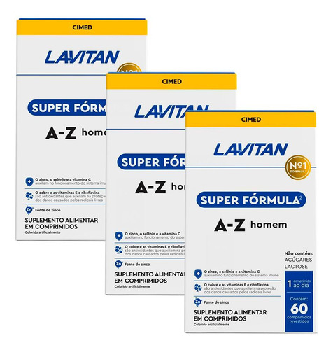 Kit 3 Lavitan Super Fórmula A-z Homem Com 60 Comprimidos