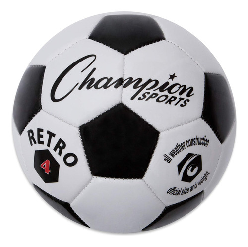 Champion Sports Balón De Fútbol Retro, Talla 4, Negro/bla.