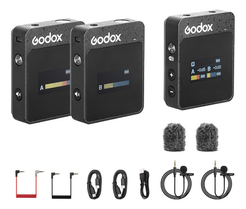 Godox Micrófonos Lavalier Inalámbricos, 2 Tx + 1 Rx + Estuch
