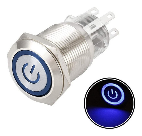 Imagen 2 de 9 de Boton Pulsador De Metal Momentáneo Led Con Logo - 16mm Azul