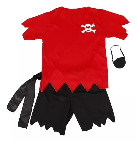 Fantasia de Pirata Infantil Halloween Masculino Com Bandana e Tapa