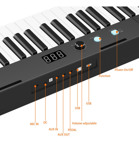 Teclado Eléctrico 61 Teclas Semiponderado Portátil Para Prin Piano Negro+soporte+taburete