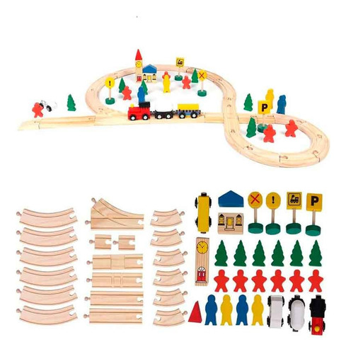 Tren De Madera Con Riel, 48 Piezas Sin Control Remot