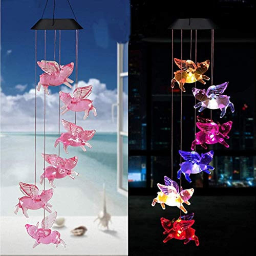 Ulalaza Solar Wind Chime Outdoor Led Color Hanging Flying Pi