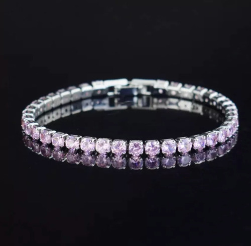 Pulseira Bracelete Luxo De Zircônia Cravejada Antialérgico Comprimento 17 Cm Cor Rosa-claro Diâmetro 5.6 Cm