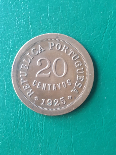 Moneda Portugal 1925 20 Centavos Cobre