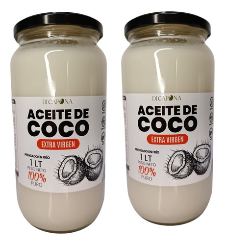 Aceite Coco Orgánico Extra Virgen 2x1 Litro Di Capona Vidrio
