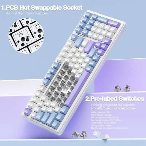Teclado Mecánico Inalámbrico Aula F99 Bluetooth 5.0/2.4ghz