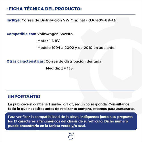 Correa Distribucion Saveiro Vw Original Motor 1.6 8v
