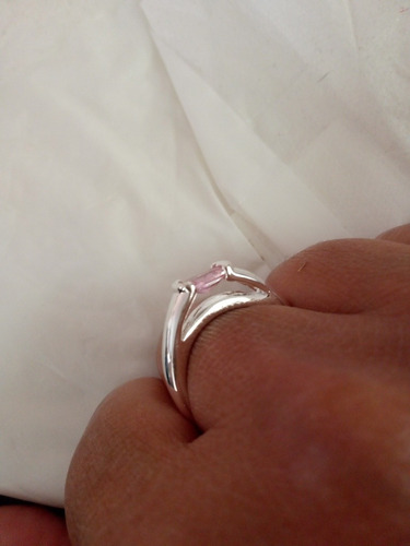 Anillo Piedra Rosa Tono Plateado Número 8 Dama Buen Fin