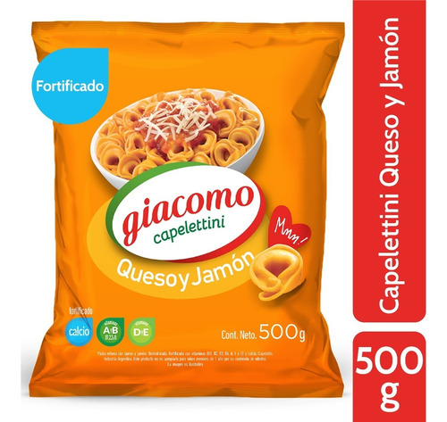 Fideos Giacomo Capelettini Queso Y Jamon 500 Grs Pack 4 Unid