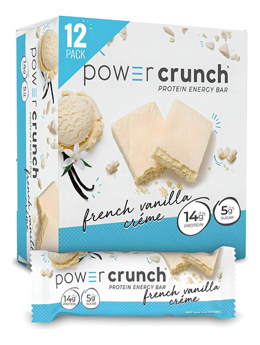 Barrita energética proteica Power Crunch (12 unidas/caja) - Crema de vainilla sabor importado
