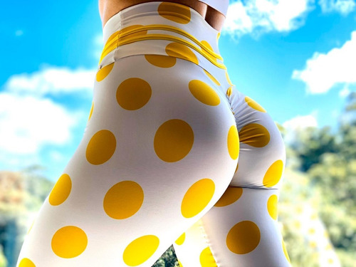 Imagen 1 de 7 de Legging Empina Cintura Detalhe Branco E Amarelo