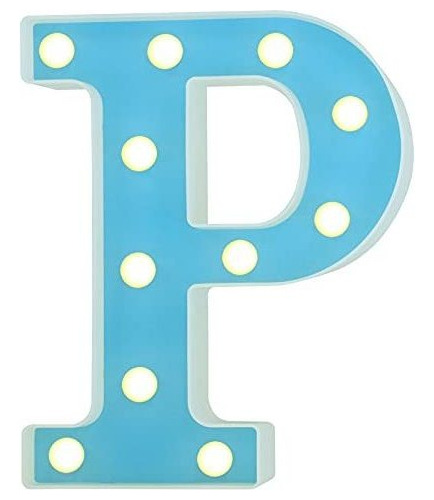 Letra Decorativa Con Luces Led De Plastico En Azul Letra P