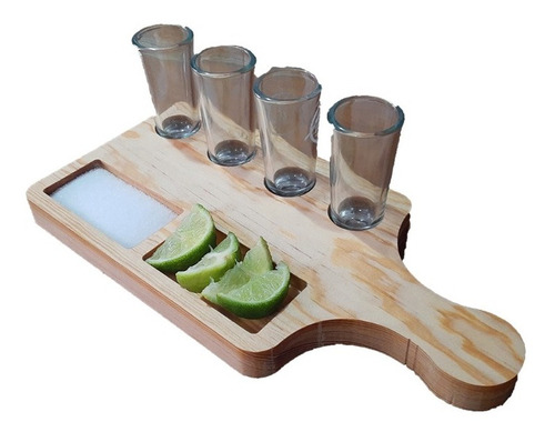 5pzas Tequilero De Madera Tabla Para 4 Shots