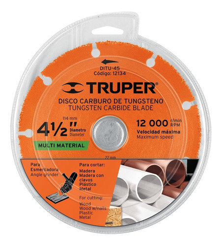 Imagen 2 de 4 de Disco De Carburo De Tungsteno 4-1/2 Truper Multipropósito
