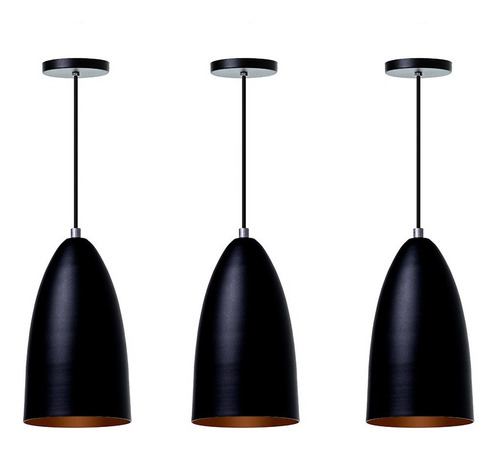 Kit 2 Pendente Bala M Preto Com Cobre Alumínio Decoração 127/220V