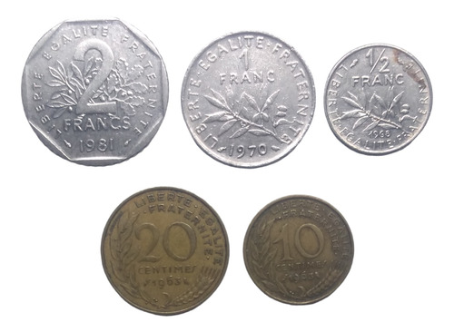  Monedas Francia Desde 2 Francos A 10 Céntimos 5 Piezas