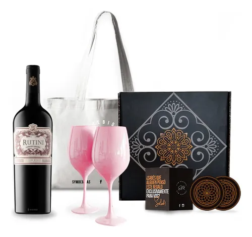 comprar Box Regalo Rutini Cabernet Malbec Copas Rosas Grabadas