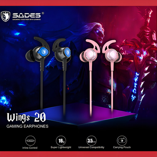 Auriculares intraurales Sades Wings 20 Shark Gamer, color azul