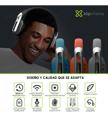 Auricular Inalambrico Bluetooth Manos Libres Gran Sonido 40h Azul