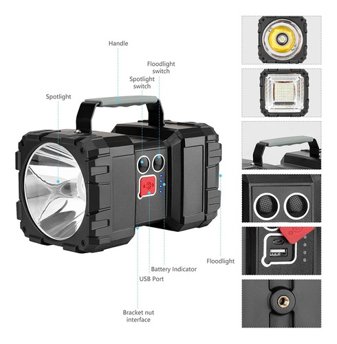 Linterna De Reflector Led Súper Potente Recargable De