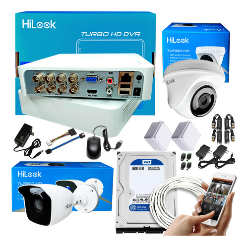 Cámaras Seguridad Kit 1080 Fhd Hilook Dvr 8 Ch + 2 Cam + D.d