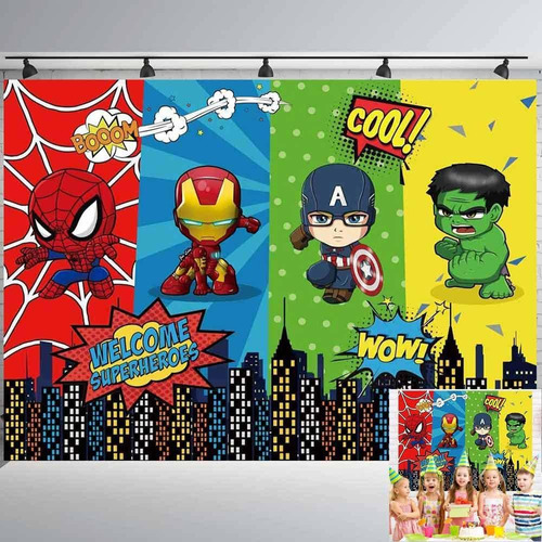 Telon Fondo Superheroe Para Niño Cumpleaño Baby Shower