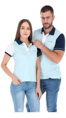 Playera Porto Blanco Tipo Polo Mujer Piqué Azul Y Blanco