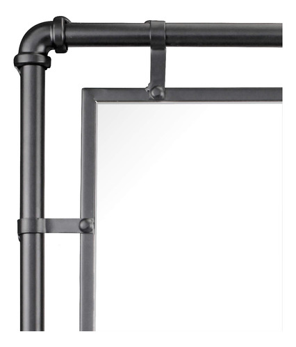Espejo De Pared Rectangular Industrial Negro 74 X 42 Cm Con