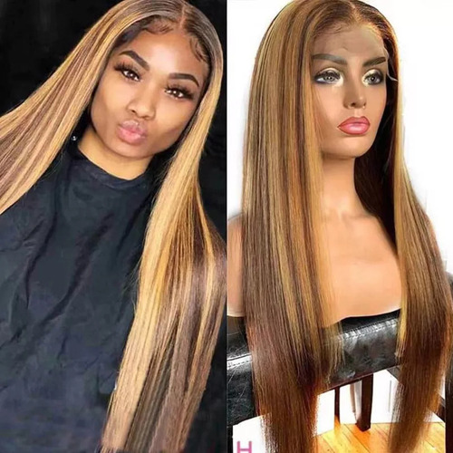 Peruca De Cabelo Humano Com Frente De Renda, Loiro Mel
