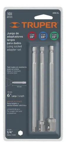 Juego 3 Adaptadores Largos Para Taladro 6'' Truper 19599