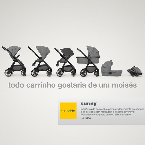 Carrinho Bebê Kiddo Sunny 3 Em 1 Berço Passeio Moisés Preto Preto Preto