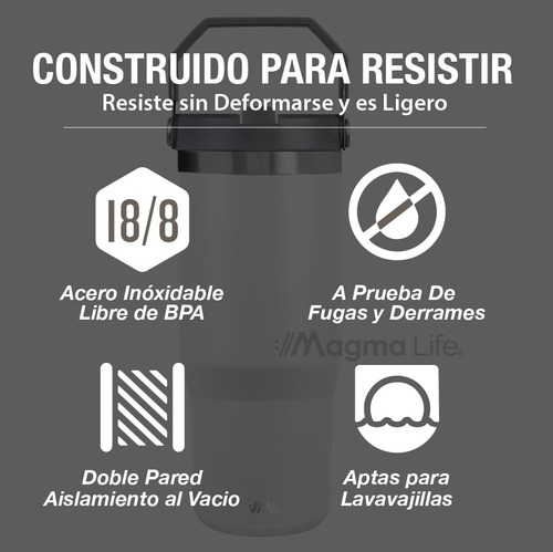 Magma Life Termo de Acero Inoxidable Premium de 890 ml (30 oz) Mantiene Bebidas Calientes o Frías, Duradero, A Prueba de Fugas, Ideal para Viajes, Oficina y Llevar en el Auto (Blanco)