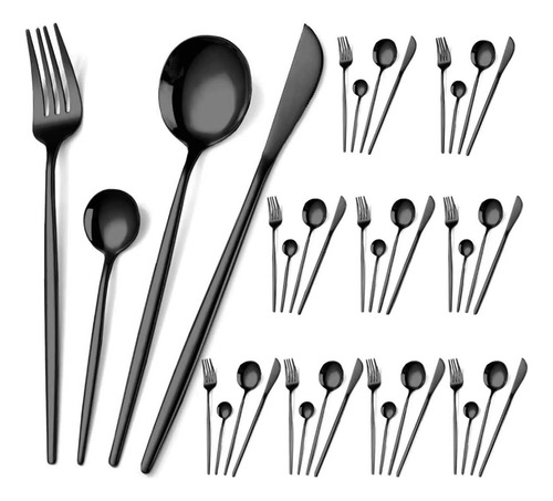 40 Piezas Juego De Cubiertos De Acero Inoxidable, Negro