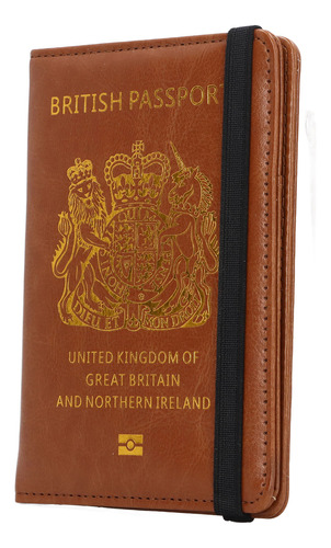 Tarjetero Para Pasaporte Británico, Marrón, Seguro, Impermea