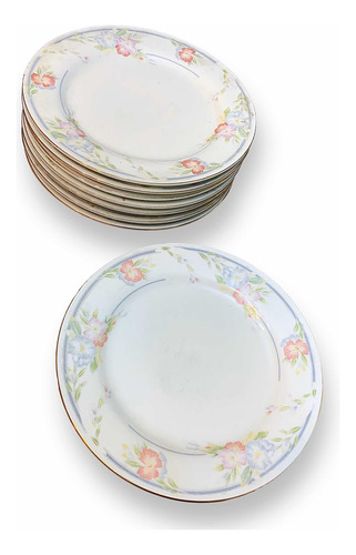 Lote De 12 Platos En Fina Porcelana China Con Marco Dorado (Usado)