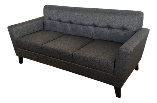 Sillón 3 Cps Tela Chenille Antidesgarro Patas De Madera Gris Oscuro Chenille