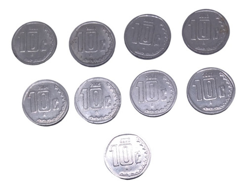 Monedas Mexicanas 10 Centavos 9 Piezas Años 2000 A 2008