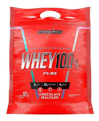 Whey Protein Pure Whey 100% Pouch 907g Integralmedica Sabor Chocolate maltado