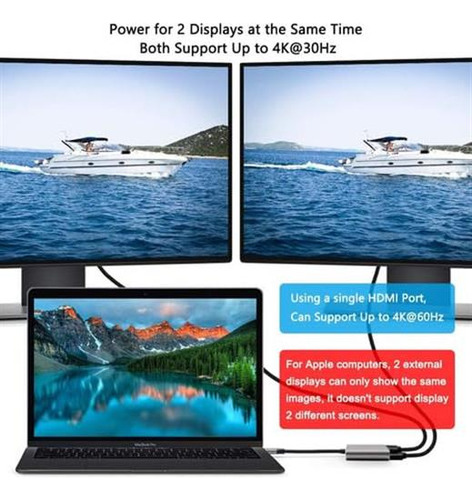 Adaptador Usb C Para Hdmi Thunderbolt - Dois Monitores - 4k