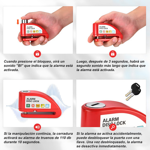 Candado Moto Alarma Bloqueo Impermeable Freno Disco Con 2 Llaves