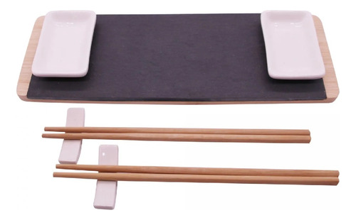 Kit 70 Peças Para Sushi Melamina E Bambu Restaurante Japones