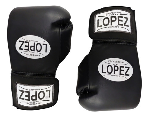 Guantes Box En Piel Broche Contacto López Andrade Negro 14oz