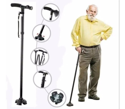 Imagen 2 de 2 de Baston Trusty Cane Plegable Linterna Luz Led Base Articulada