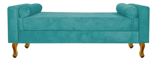 Divã Recamier Sofá Baú Félix 90 Cm Suede Azul Turquesa Sala De Estar Recepção Luxo Quarto Luis Xv Capitonê - Ds Decor
