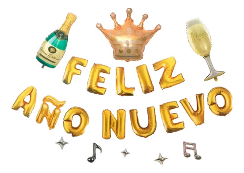 Globo Feliz Año Nuevo Fin De Año Corona Notas Musicales