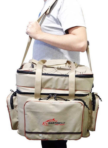 Imagem 8 de 10 de Bolsa De Pesca Martinelli Pro Team Gg Bege 1 Estojos Grátis