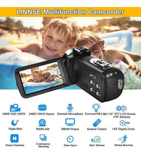 Videocámara Seree, Full Hd 1080p, 30fps, 24 Mp, Pantalla Ips